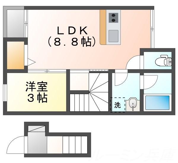 カプラン小野天神(1LDK/2階)の間取り写真