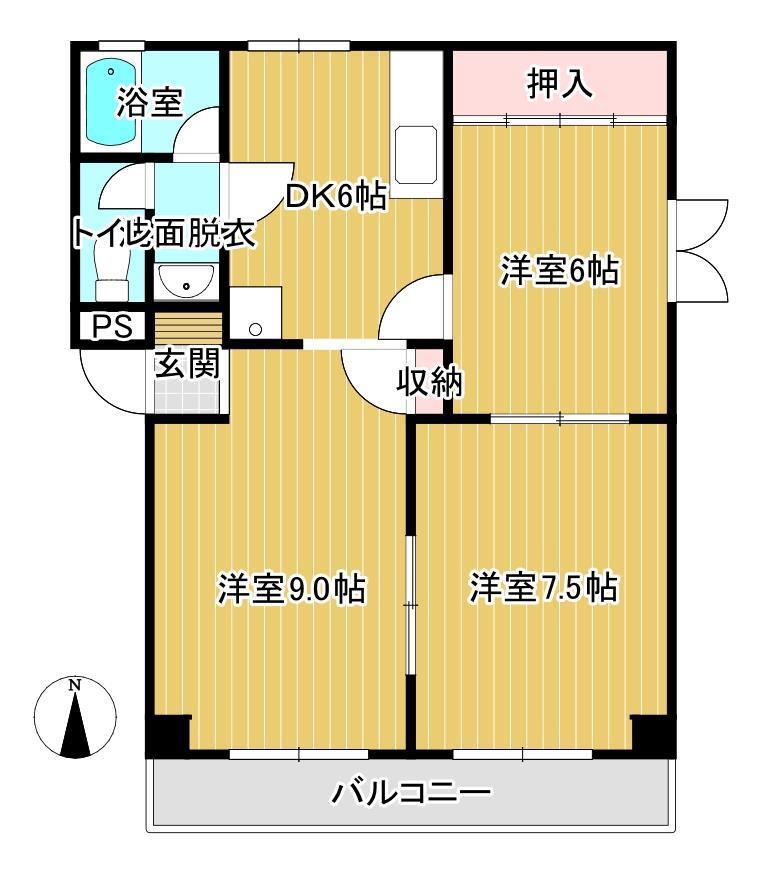 マンションプラネット(3DK/1階)の間取り写真