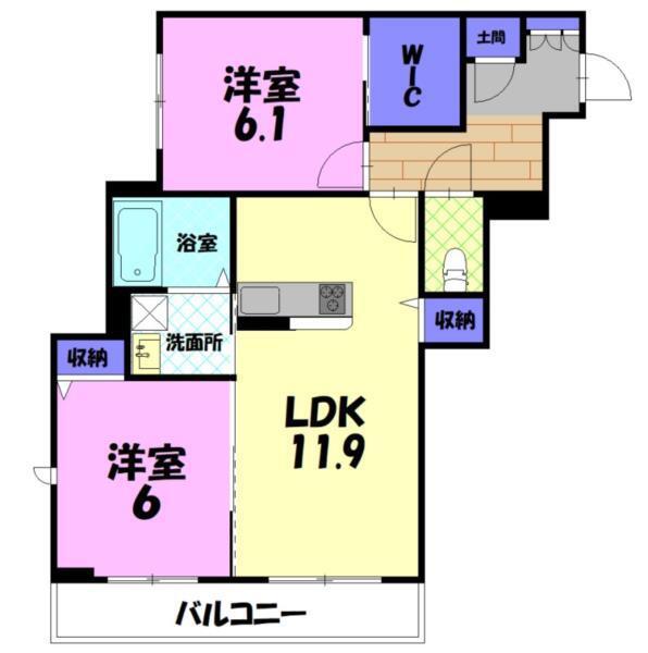 プレジオリゾート III(2LDK/2階)の間取り写真