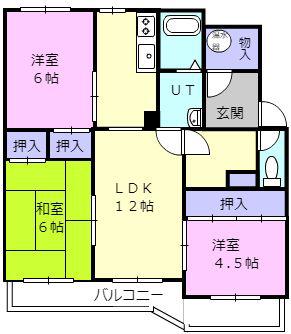 グランドール矢代(3LDK/4階)の間取り写真