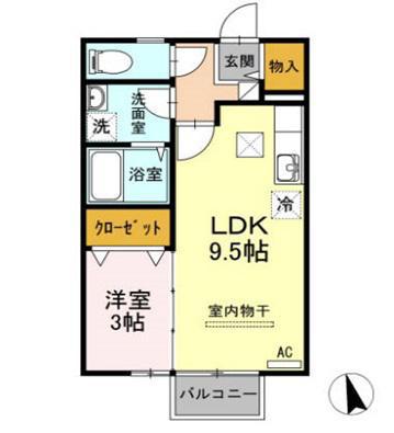 リビングタウン伏石A・B棟(1LDK/1階)の間取り写真