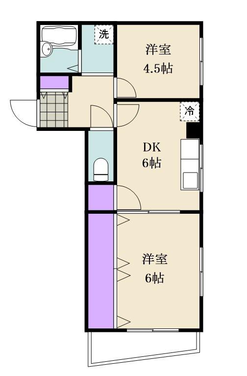 シャインビレッジ吉岡(2DK/3階)の間取り写真