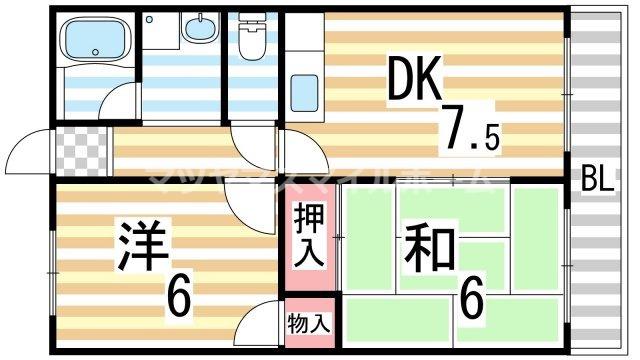 北田ハイツ(2DK/1階)の間取り写真