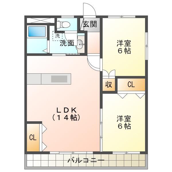 グラッドライフ(2LDK/2階)の間取り写真