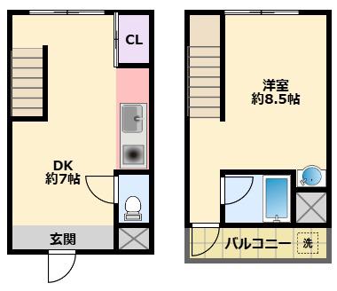コンパクト・メゾネット21(1DK/1階)の間取り写真