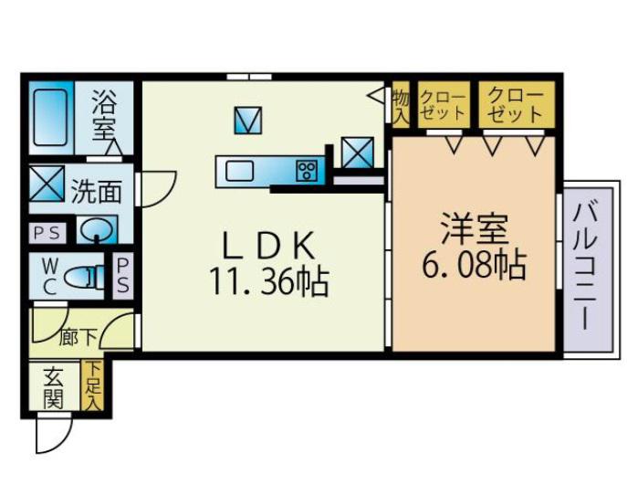ベルコート下ノ沢(1LDK/1階)の間取り写真