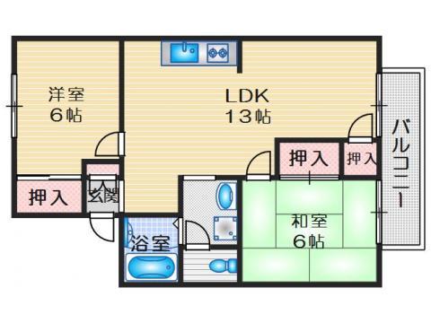 メゾンアサヒⅡ(2LDK/2階)の間取り写真