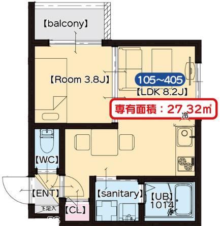 F SEAM 春日出北(1LDK/2階)の間取り写真