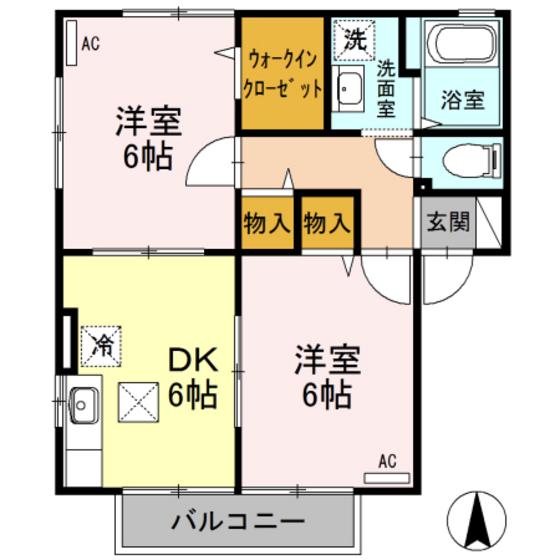 グランドゥール(2DK/1階)の間取り写真