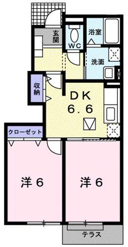 GAMUHNE和邇(2DK/1階)の間取り写真