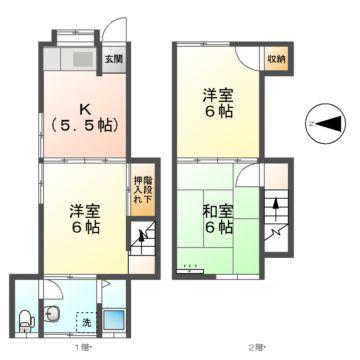 土々ヶ根みどり荘11号・12号・13号(3K/2階)の間取り写真
