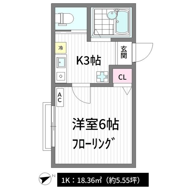 クレッシェンド(1K/1階)の間取り写真