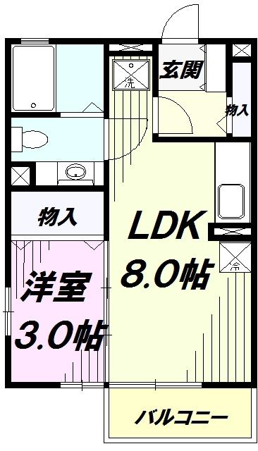 リビングタウン石川町B棟(1LDK/2階)の間取り写真