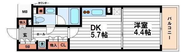 エスリードコート堺筋本町(1DK/10階)の間取り写真