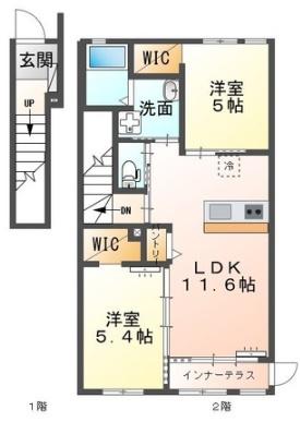 ルチェ・ソラーレ上山(2LDK/2階)の間取り写真