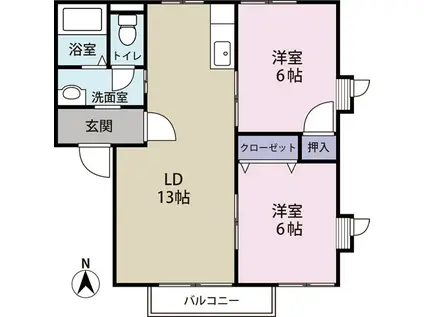 ラ・グランシューズ(2LDK/2階)の間取り写真
