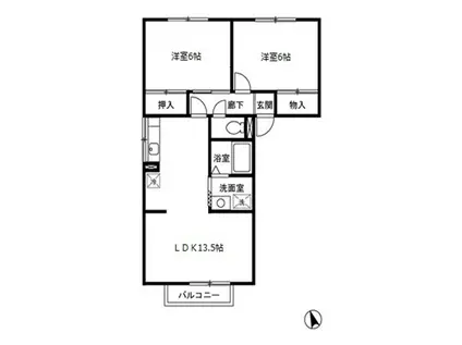 トゥインクルコート桑原A(2LDK/1階)の間取り写真