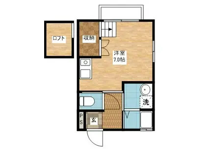 ハッピーキャッスル(ワンルーム/2階)の間取り写真