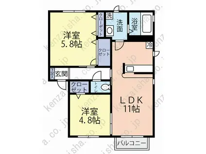 パステルコート成田D棟(2LDK/2階)の間取り写真