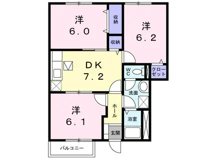 ピソソルアード東仙房(3DK/1階)の間取り写真