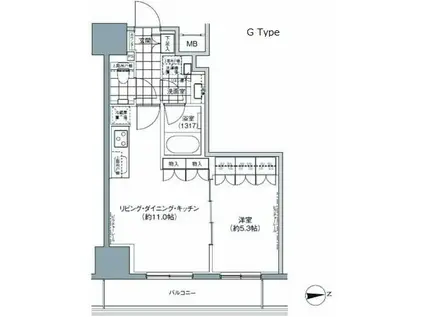 パークハビオ上野3丁目(1LDK/10階)の間取り写真