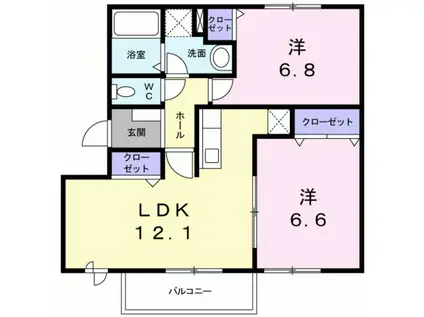 ニューエルディム福成III(2LDK/2階)の間取り写真