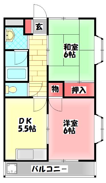ハイライフウエスト(2DK/2階)の間取り写真