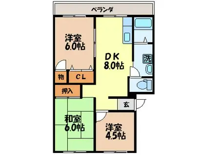 レイクサイドハイツC(3DK/4階)の間取り写真