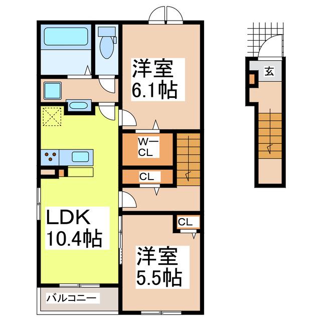 グランシエルII(2LDK/2階)の間取り写真