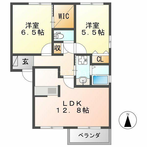 シャルムコート(2LDK/2階)の間取り写真