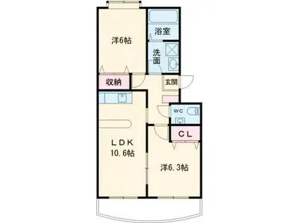 ウエスト COURT S棟(2LDK/2階)の間取り写真