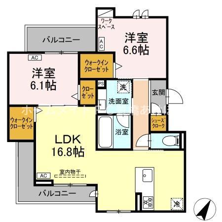 D-AVANCE 東脇(2LDK/2階)の間取り写真