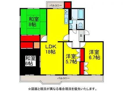 サニーパークハイツ成田2号棟(4LDK/2階)の間取り写真