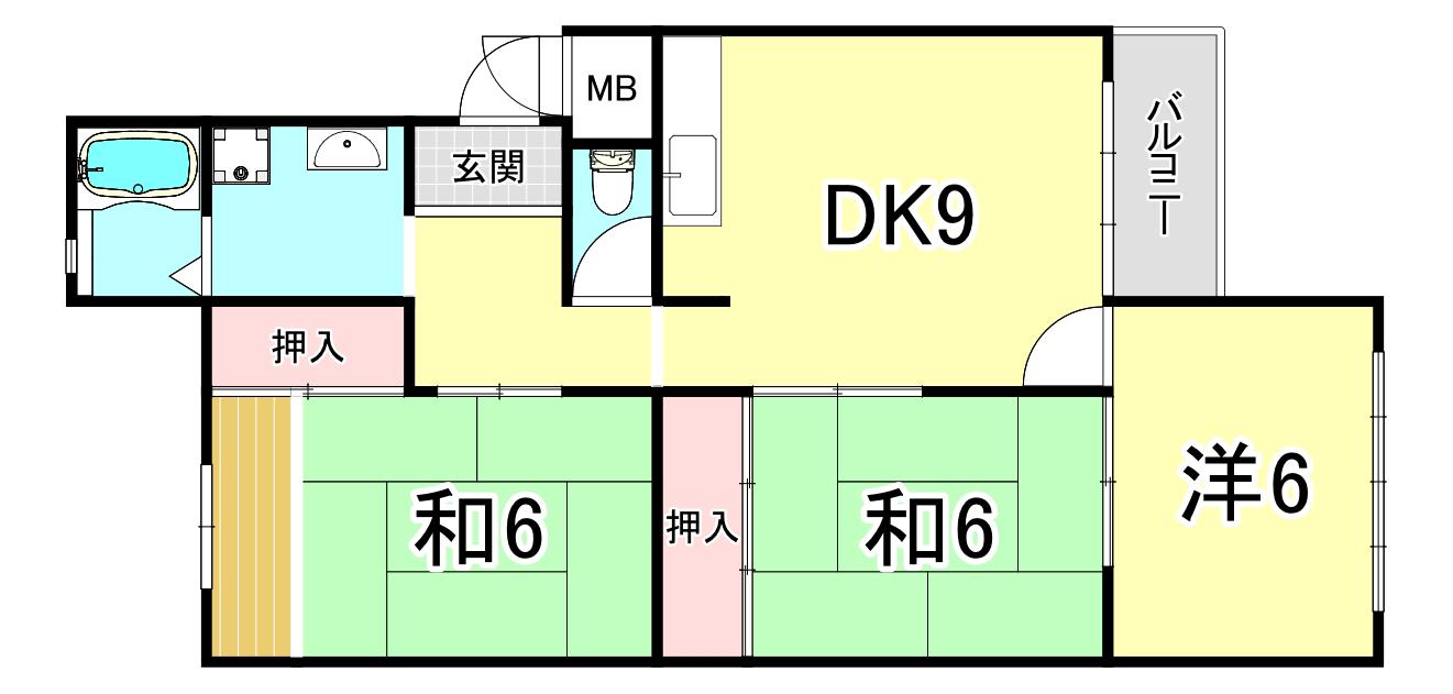 塩屋 6号棟(3DK/4階)の間取り写真