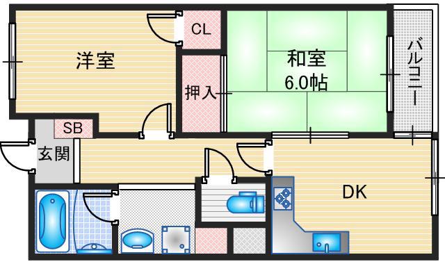 メゾン茨木西駅前(2DK/2階)の間取り写真