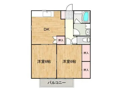 ヒルズコート木之庄I(2DK/1階)の間取り写真