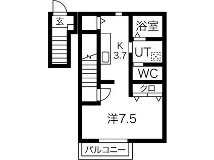 サンクレールA棟(1K/2階)の間取り写真
