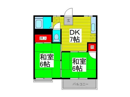 コーポ柿の木(2DK/1階)の間取り写真