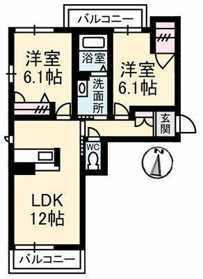 シャーメゾン元町(2LDK/2階)の間取り写真