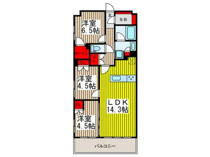 グランカーサ北浦和(3LDK/3階)の間取り写真