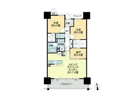 サーパス橘通東(2SLDK/3階)の間取り写真