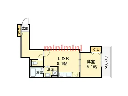 クレアール高槻古曽部(1LDK/3階)の間取り写真