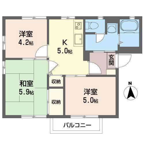 シーザス(3K/1階)の間取り写真