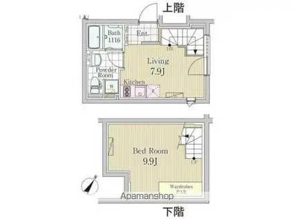 LAPIS白金高輪(1LDK/1階)の間取り写真