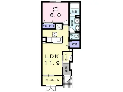 フェリーチェ・優II(1LDK/1階)の間取り写真