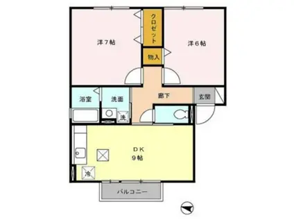 クレセントI(2DK/1階)の間取り写真