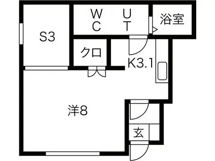 レジェルマン三本柳(1SK/1階)の間取り写真