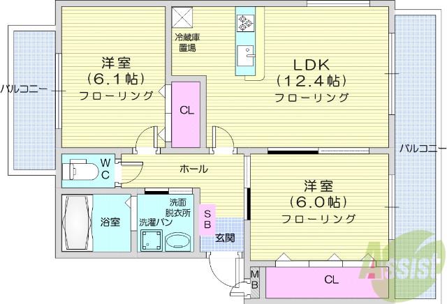 HAUSE.A.DORF.ラベンデル(2LDK/2階)の間取り写真