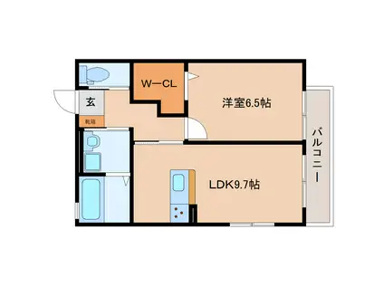 エリーナカモ(1LDK/2階)の間取り写真