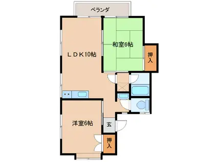 ドミールキクチPARTII(2LDK/2階)の間取り写真